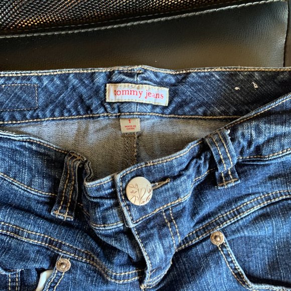 JEANS - sz 1 Vintage TOMMY JEANS Hilfiger capri stretch embroidered juniors - Picture 9 of 11